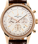 Transocean Chronograph in Rose Gold with Diamond Bezel on Brown Crocodile Leather Strap with Mercury Silver Dial