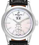 Transocean 38mm in Steel on Black Sahara Calfskin Leather Strap with Mother of Pearl Dial