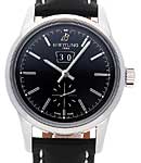 Transocean 38mm in Steel on Black Sahara Calfskin Leather Strap with Black Dial