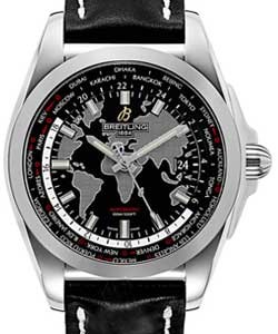 Galactic Unitime 44mm in Steel on Black Leather Strap with Black Dial