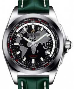 Galactic Unitime 44mm Automatic in Steel on Green Crocodile Leather Strap with Black Dial