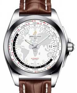 Galactic Unitime 44mm Automatic in Steel on Brown Crocodile Leather Strap with Antarctica White Dial