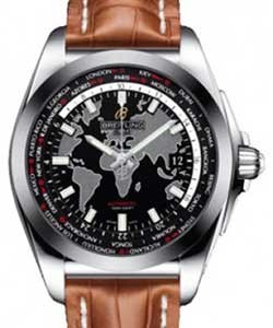 Galactic Unitime 44mm Automatic in Steel on Brown Crocodile Leather Strap with Black Dial