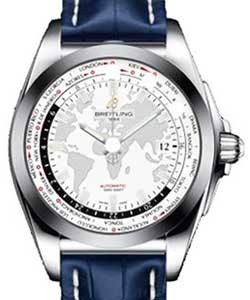 Galactic Unitime 44mm Automatic in Steel on Blue Crocodile Leather Strap with Antarctica White Dial