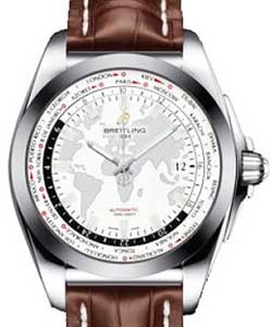 Galactic Unitime 44mm Automatic in Steel on Dark Brown Crocodile Leather Strap with Antarctica White Dial