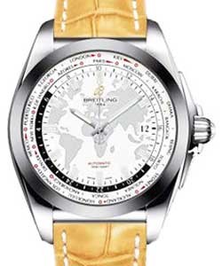 Galactic Unitime 44mm Automatic in Steel on Camel Crocodile Leather Strap with Antarctica White Dial