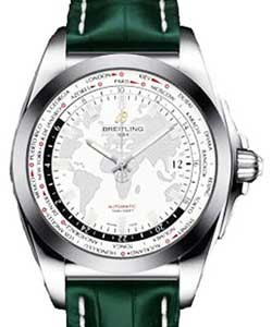 Galactic Unitime 44mm Automatic in Steel on Green Crocodile Leather Strap with Antarctica White Dial