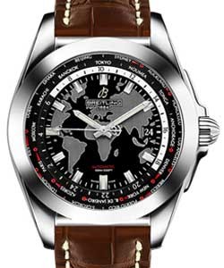 Galactic Unitime 44mm Automatic in Steel on Brown Crocodile Leather Strap with Black Dial