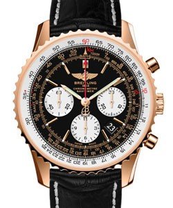 Navitimer 01 Chronograph Automatic in Rose Gold on Black Crocodile Leather Strap Tang Buckle with Black Dial