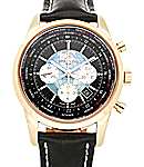 Transocean Chronograph Unitime in Rose Gold on Black Calfskin Leather Strap with Black Dial