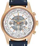 Transocean Chronograph Unitime Automatic in Rose Gold On Blue Calfskin Leather Strap with Silver Dial