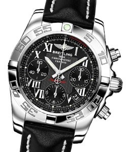 Chronomat 41 Chronograph Automatic in Steel on Black Calfskin Leather Strap with Black Roman Dial