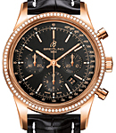 Transocean Chronograph in Rose Gold with Diamond Bezel on Black Crocodile Leather Strap with Black Dial