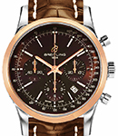 Transocean Chronograph Automatic 43mm in Steel with Rose Gold Bezel on Brown Crocdile Leather Strap with and Brown Dial