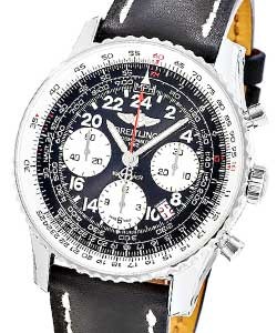 Navitimer Cosmonaute Chronograph 43mm in Steel on Black Calfskin Leather Strap with Black Dial