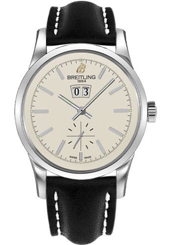 Transocean 38mm in Steel on Black Calfskin Leather Strap with Mercury Silver Dial