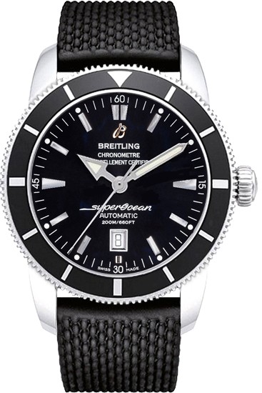 Superocean Heritage in Steel with Black Bezel on Black Rubber Strap with Black Dial