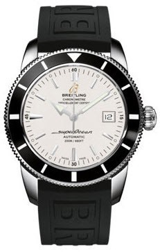 Superocean Heritage in Steel with Black Bezel on Black Rubber Strap with Silver Dial