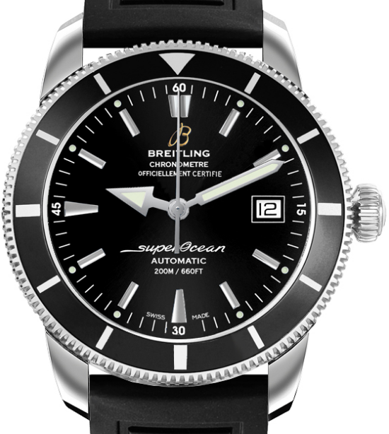 Superocean Heritage in Steel with Black Bezel on Black Rubber Strap with Black Dial