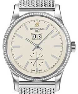 Transocean 38mm in Steel with Diamond Bezel on Steel Bracelet with Mercury Silver Dial