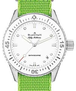 Fifty Fathoms Bathyscaphe in Steel on Green Fabric Strap with White Dial