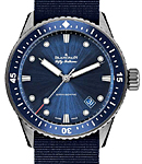Fifty Fathoms Bathyscaphe in Ceramic with Blue Bezel on Nato Blue Fabric Strap with Blue Dial