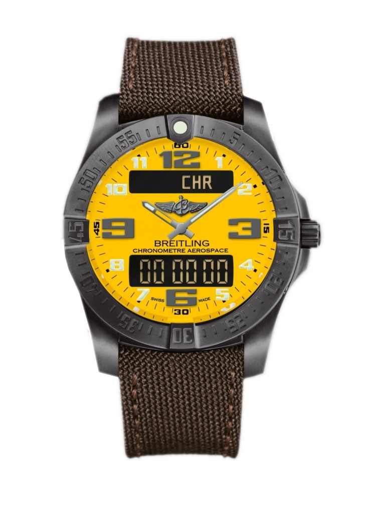 Aerospace Evo Night Mission in Black Titanium On Brown Fabric Strap with Yellow Dial