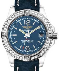 Colt 33 in Steel with Diamond Bezel on Blue Sahara Calfskin Leather Strap with Mariner Blue Dial