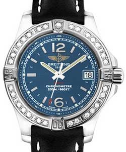 Colt 33 in Steel with Diamond Bezel on Black Calfskin Leather Strap with Mariner Blue Dial