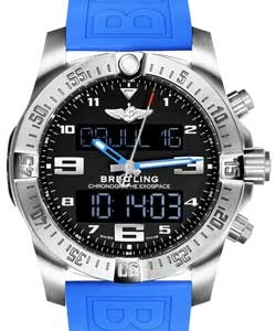 Exospace B55 Bluetooth Connected Chronograph in Titanium on Blue Rubber Strap with Volcano Black Dial