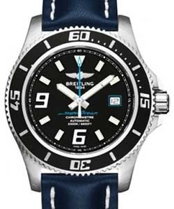 Superocean 44 Automatic in Steel on Blue Calfskin Leather Strap with Black Dial