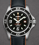 Superocean 44 Automatic in Steel on Orange Inlays and Black Leather Strap with Black Dial