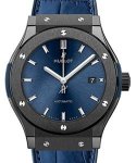 Classic Fusion 42mm in Black Ceramic On Blue Rubber and Alligator Strap with Blue Sunray Dial