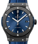 Classic Fusion 38mm in Black Ceramic on Blue Rubber and Alligator Strap with Blue Sunray Dial