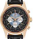 Transocean Chronograph Unitime Automatic in Rose Gold on Black Crocodile Leather Strap with Black Dial