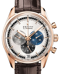 El Primero 36'000 VpH 42mm Automatic in Rose Gold on Brown Alligator Rubber Strap with Silver Dial
