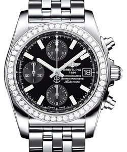 Chronomat Chronograph in Steel with Diamond Bezel on Steel Bracelet with Black Dial