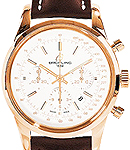 Transocean Chronograph in Rose Gold on Brown Calfskin Leather Strap with Silver Dial
