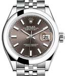 Datejust 28mm Automatic in Steel with Domed Bezel on Jubilee Bracelet with Dark Grey Stick Dial