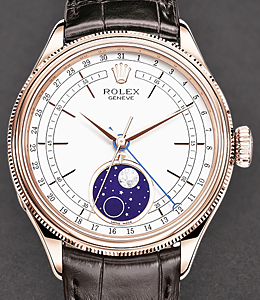 Cellinin Moonphase 39mm in Rose Gold with Fluted Bezel on Strap with White Stick Dial