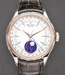 Cellinin Moonphase 39mm in Rose Gold with Fluted Bezel on Strap with White Stick Dial