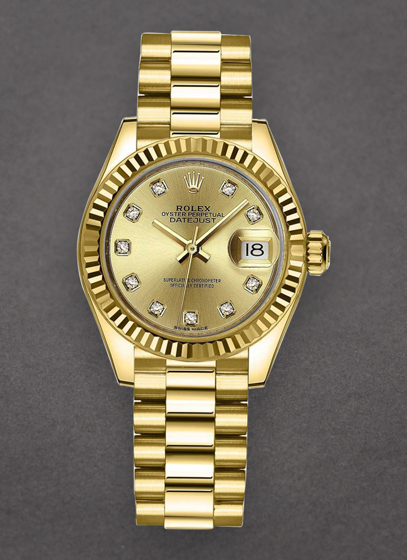 Rolex Unworn Datejust 28mm in Yellow Gold with Fluted Bezel