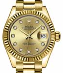 Datejust 28mm in Yellow Gold with Fluted Bezel on President Bracelet with Champagne Diamond Dial