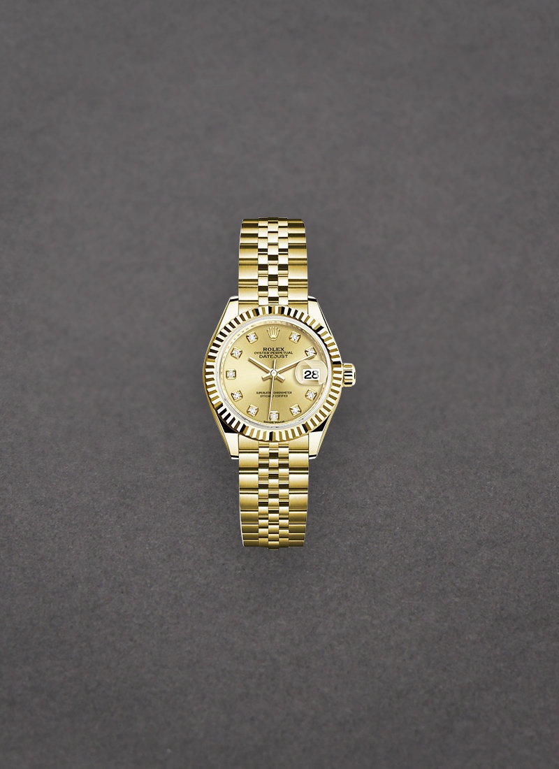 Rolex Unworn Lady-Datejust 28mm in Yellow Gold with Fluted Bezel