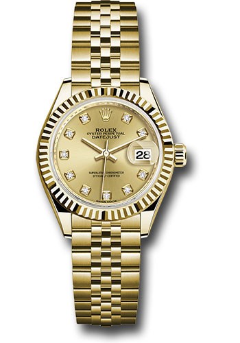Rolex Unworn Lady-Datejust 28mm in Yellow Gold with Fluted Bezel