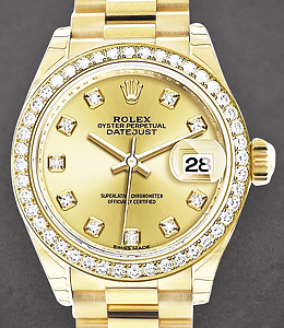 Datejust in Yellow Gold with 44 Diamond Bezel on YG President Bracelet with Champagne Diamond Dial