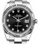 Datejust 41mm in Steel and White Gold Fluted Bezel on Steel Oyster Braclet with Black Diamonds Dial