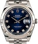 Datejust 41mm Automatic in Steel and White Gold Fluted Bezel on Jubilee Bracelet with Blue Diamond Dial