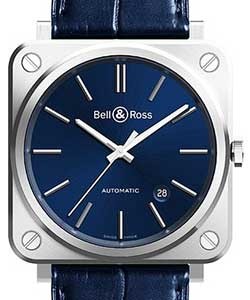 BR-S in Steel on Blue Leather Strap with Blue Dial