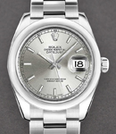 Mid Size DateJust 31mm in Steel with Domed Bezel on Oyster Bracelet with Silver Stick Dial